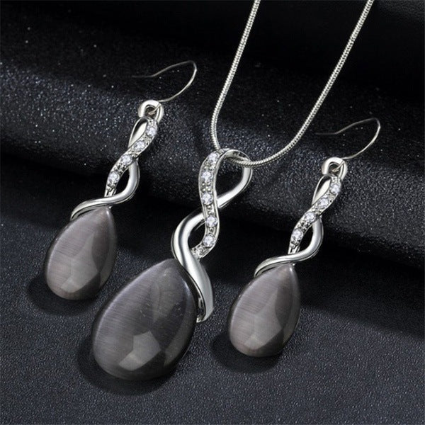 Fashion Opal Jewelry Sets For Woman Cubic zirconia Water Drop Necklace Pendant Earrings Statement Bridal Wedding Party Gift Pi-Mart