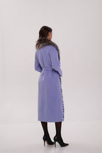 Genuine Silver Fox Virgin Wool Wrap Coat in Lavender - SJB-DIAMOND ELITES