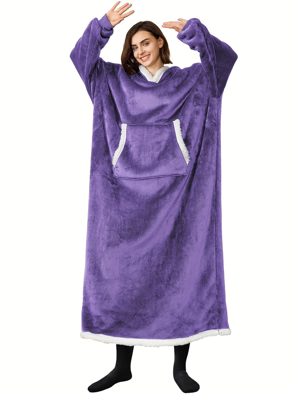 Women's Casual Lounge Robe - Plus Size Sherpa Fleece Hooded Extra Long Warm Oversized Wearable Blanket With Pockets - For Women - Perfect for Cozy Nights & Relaxation - Ideal Gift for Birthday & Holidays