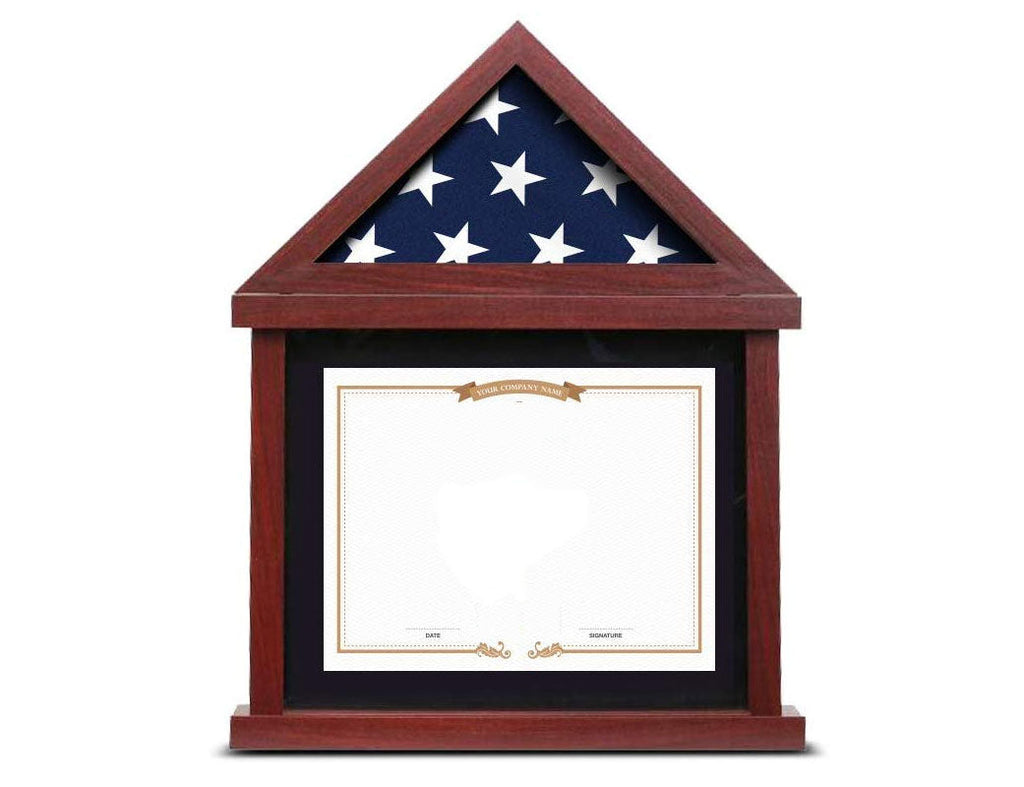 Flag Display Case for 3’x5’ Folded Flag With Shadow Box, Certificate Document Holder The Military Gift Store