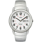 Timex Men's Easy Reader Day-Date Silver/White 35mm Casual Watch, Extra-Long Expansion Band
