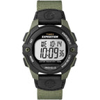 Timex Men's Expedition Digital CAT 41mm Watch – Green & Black Case with Black Fabric & Leather Strap