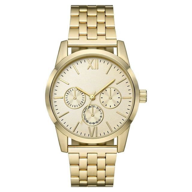 George Men's Watch with Brush Gold Round Case, Gold Dial and Brush Gold 5 Link Bracelet (FMDOGE058)