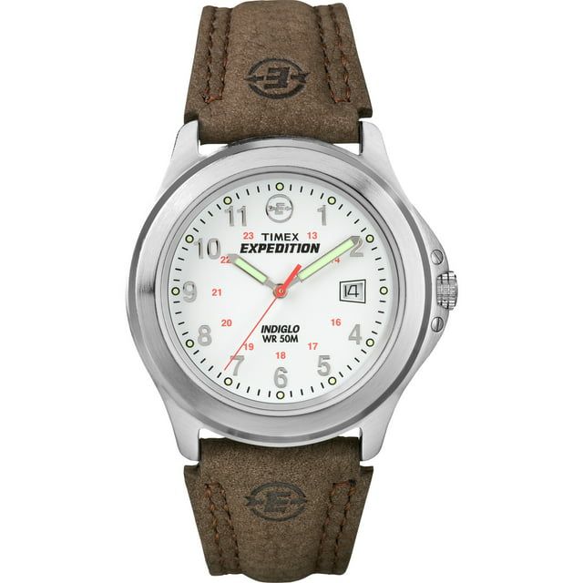 Timex Men's Expedition Metal Field Brown/White 40mm Outdoor Watch, Leather Strap