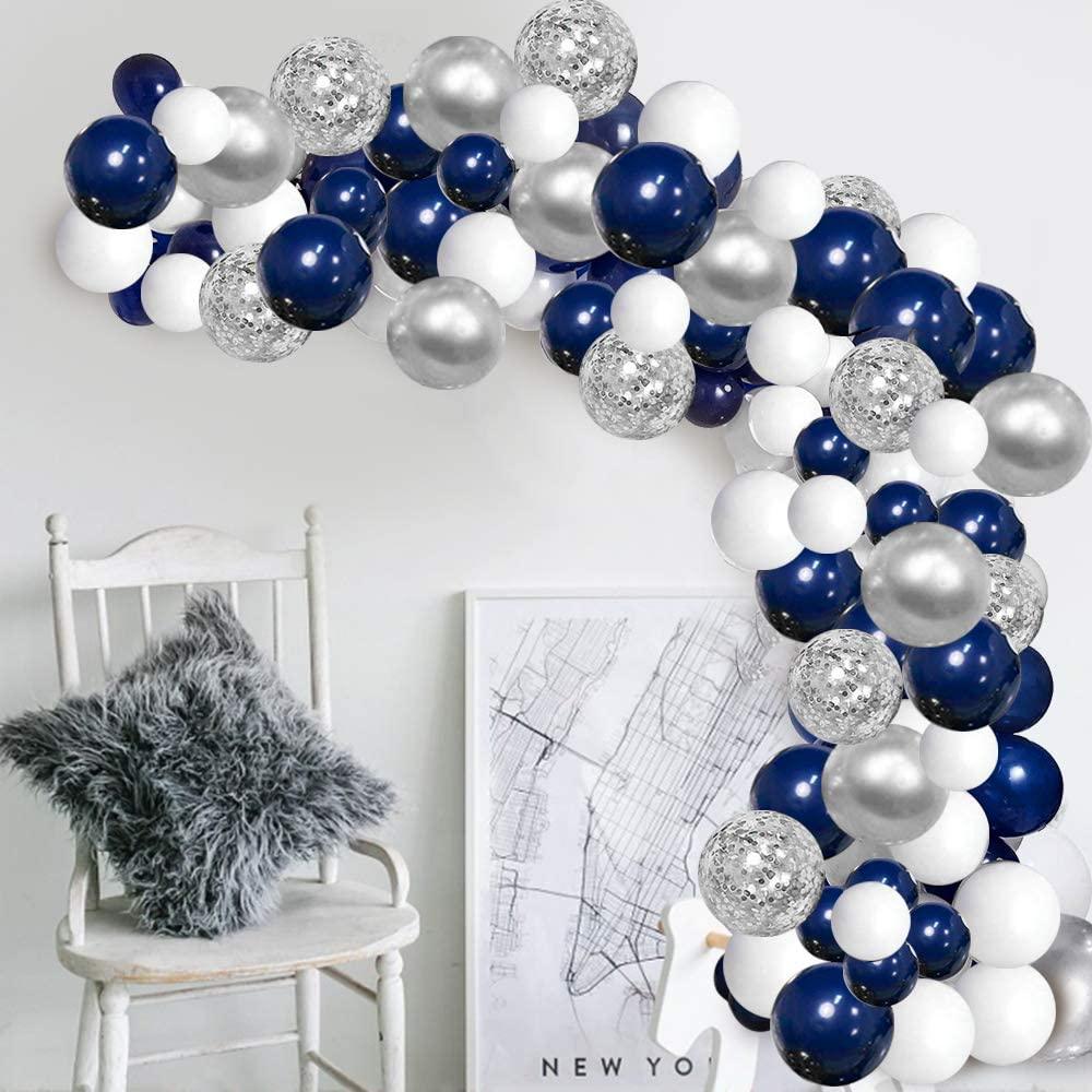 112/152 PCS White Silver Nave Blue Party Balloons Garland Kit Wedding Birthday Decoration Bridal Balloons For Weddings Aniversaly Parties and Boy Birthday In Modern Luxury Elegant Design Stevvex