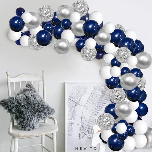 112/152 PCS White Silver Nave Blue Party Balloons Garland Kit Wedding Birthday Decoration Bridal Balloons For Weddings Aniversaly Parties and Boy Birthday In Modern Luxury Elegant Design Stevvex
