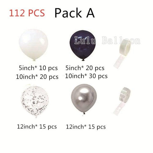 112/152 PCS White Silver Nave Blue Party Balloons Garland Kit Wedding Birthday Decoration Bridal Balloons For Weddings Aniversaly Parties and Boy Birthday In Modern Luxury Elegant Design Stevvex