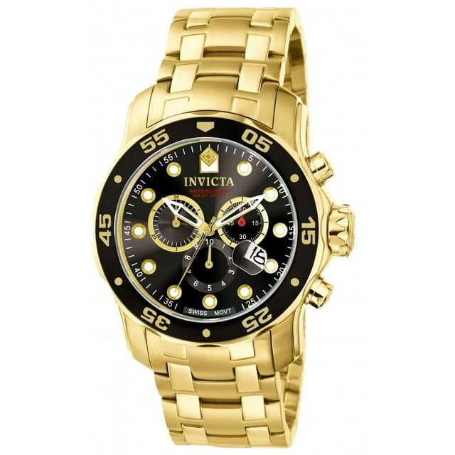 Invicta Pro Diver Chronograph Black Dial Gold-tone Men's Watch 0072 - SJB-DIAMOND ELITES