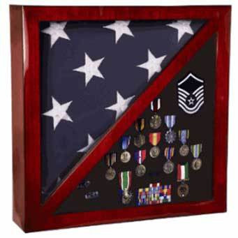 Cherry Flag and Medal Display Case Premium Wood. The Military Gift Store