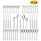 Silverware Set Service for 8, Hunnycook 40 Pieces Square Handle Stainless Steel Flatware Set, Mirror Polished Cutlery Set for Home Kitchen Restaurant, Dishwasher Safe