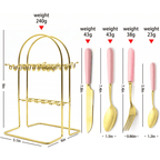 Gold Silverware Set, Caliamary 24 Pieces Flatware Set with Silverware Holder, Stainless Steel Knives and Forks and Spoons Cutlery Set Service for 6, Kitchen Utensil Tableware Set with Pink Handle EasyOptionXY LLC
