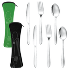 HEQUSIGNS Cutlery Set with Portable Pouch Case, 2 Pack Portable Travel Flatware Set Knife, Fork, Spoon, 6Pcs Portable Travel Stainless Steel Tableware for Outdoor Travel Picnic Office School Lunch Box