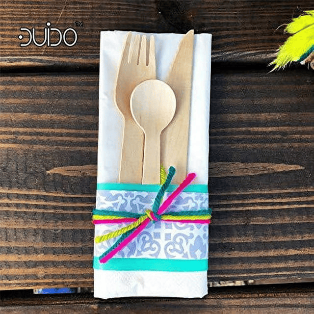 Biodegradable Disposable Wooden Cutlery Utensils ¨C (Pack of 220) Wooden Utensils for Eating 100 Forks 60 Knives 60 Spoons 5.5-inch Set Eco-Friendly Compostable Silverware Kit Party Supplies Events