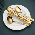 OGORI 15 Pieces Gold Serving Utensils Set Polished Stainless Steel Hostess Cutlery Set for Dinner Party Supply