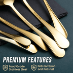 OGORI 15 Pieces Gold Serving Utensils Set Polished Stainless Steel Hostess Cutlery Set for Dinner Party Supply