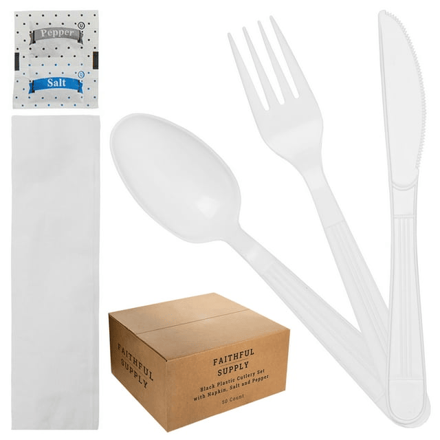 Faithful Supply 50 Ct Disposable Plastic Cutlery Set - Perfect for All Occasions