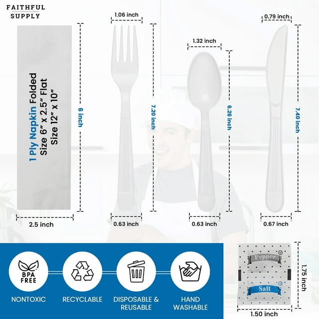 Faithful Supply 50 Ct Disposable Plastic Cutlery Set - Perfect for All Occasions