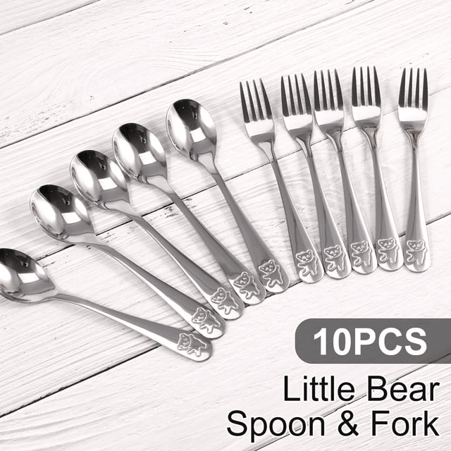 Tcwhniev Kids Silverware Set, 10 Pieces Toddler Utensils, Stainless Steel Children's Safe Flatware Set, Baby Fork and Spoon Set, Kids Cutlery Set EasyOptionXY LLC