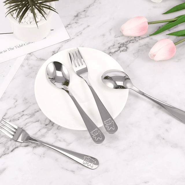 Tcwhniev Kids Silverware Set, 10 Pieces Toddler Utensils, Stainless Steel Children's Safe Flatware Set, Baby Fork and Spoon Set, Kids Cutlery Set EasyOptionXY LLC