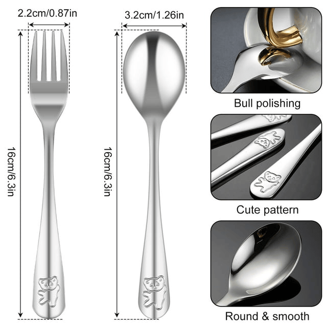 Tcwhniev Kids Silverware Set, 10 Pieces Toddler Utensils, Stainless Steel Children's Safe Flatware Set, Baby Fork and Spoon Set, Kids Cutlery Set EasyOptionXY LLC