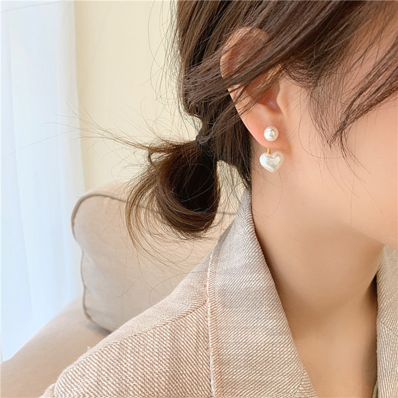Silver Needle Simple Small Love Pearl Stud Earrings Pi-Mart