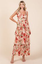 New Summer Layered Floral Sweetheart Neck Maxi Dress For Women – Romantic and Feminine Floral Dress with Layered Skirt