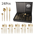 Gold Silverware Set, 24 Pieces Flatware Set, Stainless Steel Utensils Service for 6 Mirror Polished and Dishwasher Safe
