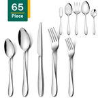 Walchoice 65 Piece Silverware Set with Serving Set, Stainless Steel Flatware Cutlery Set for Home, Metal Eating Utensils Service for 12
