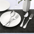 Walchoice 24-Piece Fork and Spoon Set, Stainless Steel Silverware Flatware Set for Party Wedding Banquet, Metal Eating Utensils Include 12 Dinner Fork & 12 Dinner Spoon - Pearled Edges