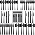 Walchoice 40-Piece Black Silverware Set with Drawer Organizer, Stainless Steel Flatware Cutlery Set for Home Restaurant, Elegant Eating Utensils Tableware Plus Plastic Tray