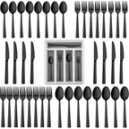 Walchoice 40-Piece Black Silverware Set with Drawer Organizer, Stainless Steel Flatware Cutlery Set for Home Restaurant, Elegant Eating Utensils Tableware Plus Plastic Tray