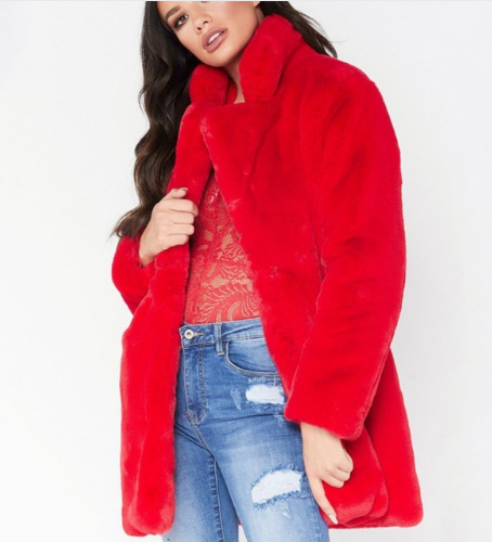 Women's Plus Size Faux Fur Coat - Long Sleeve Thick Winter Jacket in Black/Yellow/Rose Red (European & American Style)