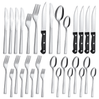 Bestdin 24 Pieces Silverware Set with Steak Knives, Stainless Steel Flatware Sets Service for 4, Mirror Polished Pattern Design Tableware Sets for Home Kitchen Restaurant Hotel, Dishwasher Safe