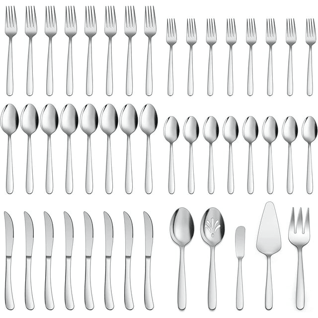 Vesteel 45 Piece Modern Silverware Set with Serving Utensils, Stainless Steel Flatware Cutlery Set for 8, Eating Utensils Tableware Include Forks Knives Spoons, Heavy Duty & Mirror Finished EasyOptionXY LLC