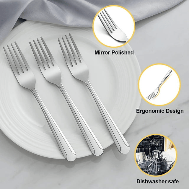 Bestdin 36 Pieces Forks Set, 8.2" Stainless Steel Dinner Forks Silverware, Pattern Design Mirror Polished Flatware Forks Dishwasher Safe, Table Forks Use for Home, Kitchen or Restaurant