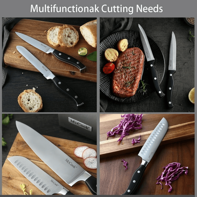 McCook MC25A 15-Piece Kitchen Knife Set Stainless Steel Forged Triple Rivet Cutlery Knife Block Set with Built-in Sharpener,Chef Knife,Steak Knife EasyOptionXY LLC