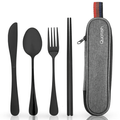 Travel Utensils with Case, Quatish Portable Silverware Set for Work, Lunch Reusable Travel Cutlery Set, 304 Stainless Steel Fork and Spoon Set for Camping(Black) EasyOptionXY LLC