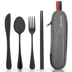 Travel Utensils with Case, Quatish Portable Silverware Set for Work, Lunch Reusable Travel Cutlery Set, 304 Stainless Steel Fork and Spoon Set for Camping(Black) EasyOptionXY LLC