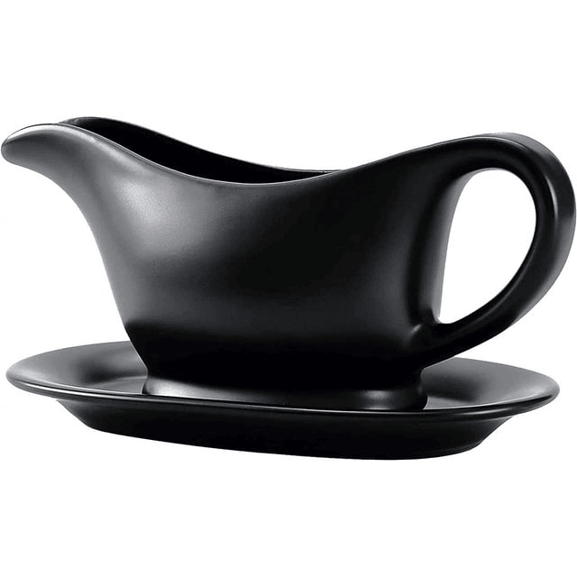 Bruntmor Ceramic Gravy Boat & Tray For Salad Dressings, Milk, Broth 11 Oz Black EasyOptionXY LLC