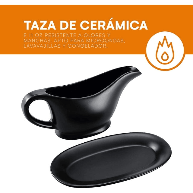 Bruntmor Ceramic Gravy Boat & Tray For Salad Dressings, Milk, Broth 11 Oz Black EasyOptionXY LLC