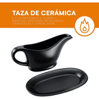 Bruntmor Ceramic Gravy Boat & Tray For Salad Dressings, Milk, Broth 11 Oz Black EasyOptionXY LLC
