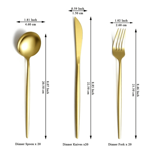 ReaNea Gold Silverware Set 60 Piece Stainless Steel Flatware Set, Knives Forks Spoons Cutlery Set Service for 20 EasyOptionXY LLC