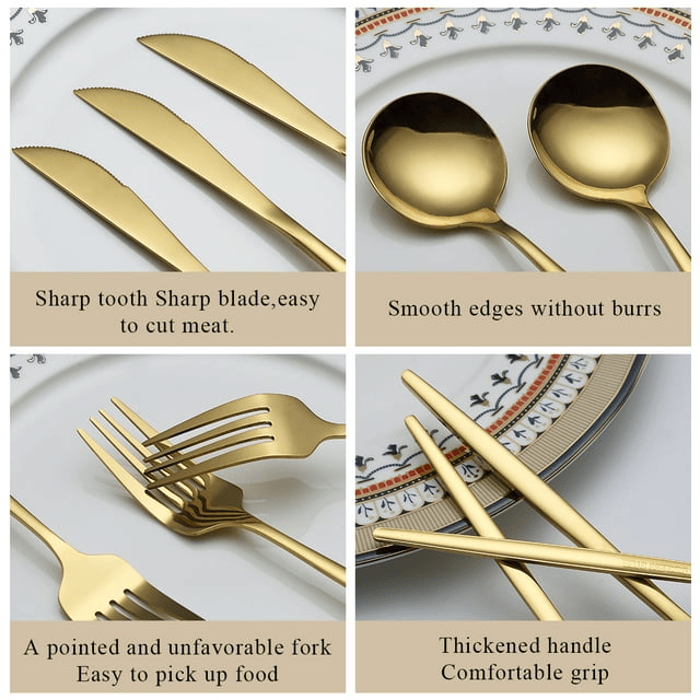 ReaNea Gold Silverware Set 60 Piece Stainless Steel Flatware Set, Knives Forks Spoons Cutlery Set Service for 20 EasyOptionXY LLC