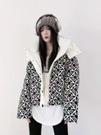 Printed Hooded Down Jacket Women's Short Pi-Mart