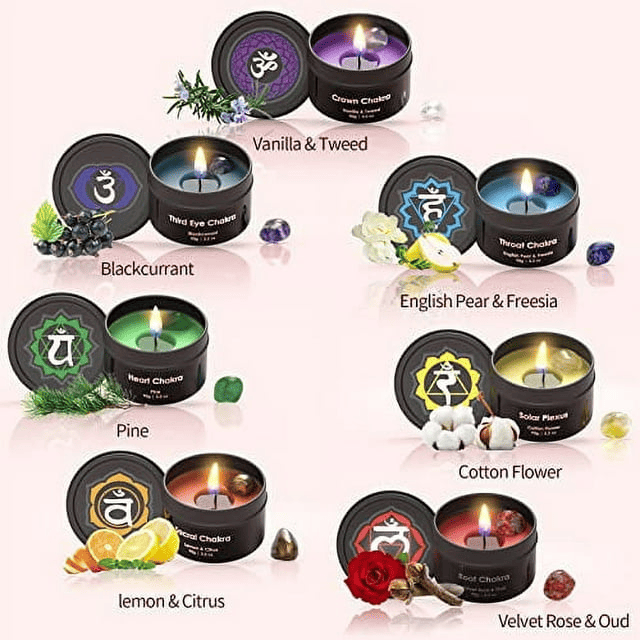 Chakra Candles with Premium Crystal and Healing Stones Luxury Meditation Scented Candles Gift Set for Women Stress Relief Spiritual Decor Healing Candles for Yoga, Aromatherapy