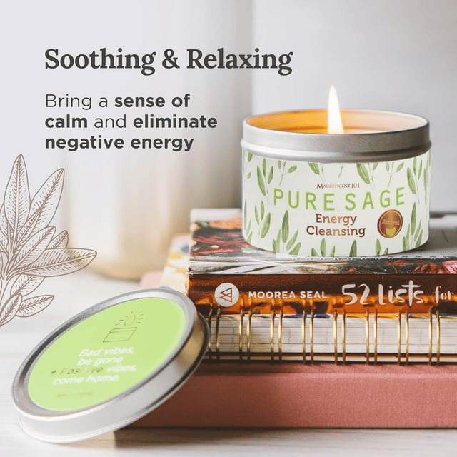 Magnificent 101 Long Lasting Pure White Sage Candle - 6 Oz - 35 Hour Burn Time | Organic, All Natural, Paraffin Free Candle to Cleanse Your Home & Calm, Soothe, Relax and Restore The Body & Mind EasyOptionXY LLC