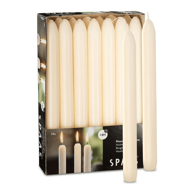 SPAAS Ivory Taper Candles - 14 Pack | 9 Inch Tall Candles, Unscented Premium Wax | 8 Hour Long Burning Ivory Candlesticks for Home Decoration, Wedding, Holiday and Parties