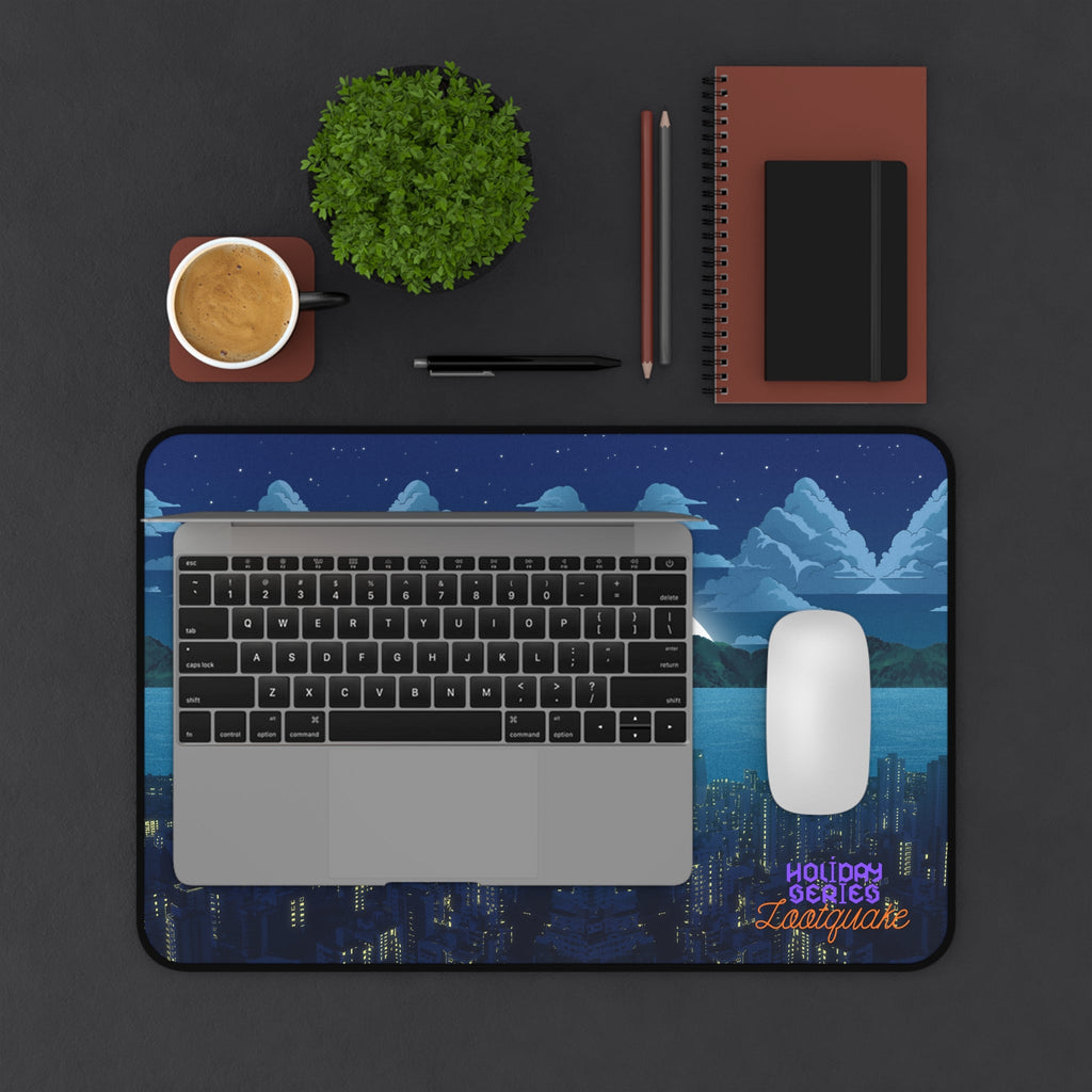 Moonlit Cityscape Desk Mat — Night Skyline Gaming & Office Mouse Pad Lootquake LLC