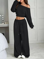 Boat Neck Long Sleeve Top and Pants Set THRIXINE
