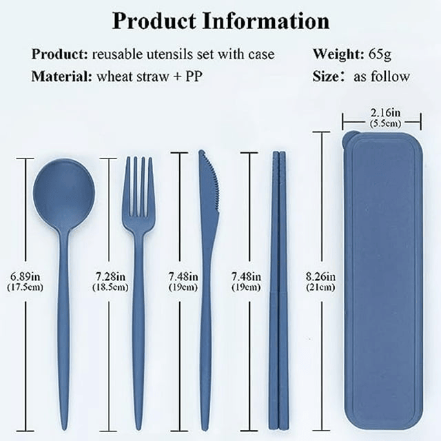 Aokelily Travel Utensils with Case, 4 Sets Wheat Straw Portable Cutlery Set Chopsticks Knives Fork and Spoon Set for Lunch Box Accessories, Camping Utensil Set Flatware Sets for Daily Use or Outdoor